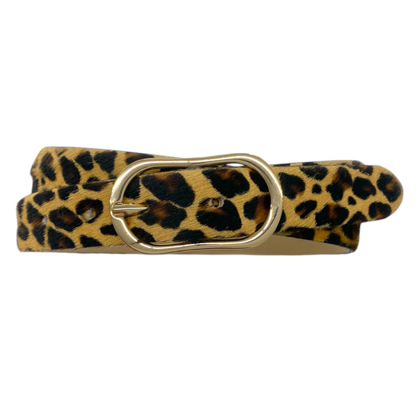 Damengürtel Leo Design Fellgürtel mit goldfarbener Gürtelschnalle Breite 2,5cm